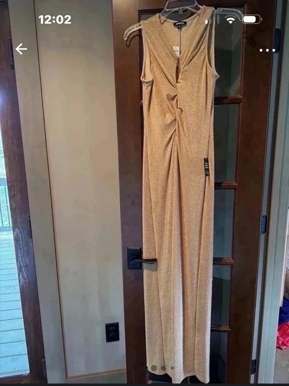 Express Medium gold Sparkle Sleeveless dress with key holes & Twist front NEW